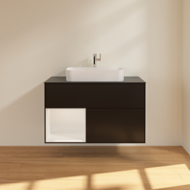 Тумба под раковину Villeroy & Boch Finion 100х50,1 см с подсветкой МДФ черный матовый лак/стекло черное матовое F362GFPD