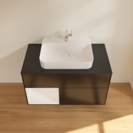 Тумба под раковину Villeroy & Boch Finion 100х50,1 см с подсветкой МДФ черный матовый лак/стекло черное матовое F362GFPD