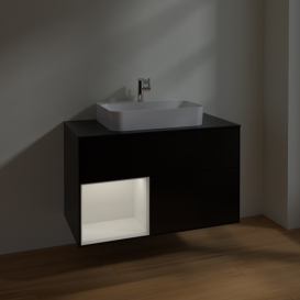 Тумба под раковину Villeroy & Boch Finion 100х50,1 см с подсветкой МДФ черный матовый лак/стекло черное матовое F362GFPD