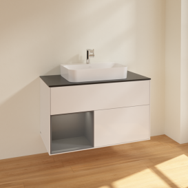 Тумба под раковину Villeroy & Boch Finion 100х50,1 см с подсветкой МДФ глянцевый белый лак/стекло черное матовое F362GKGF