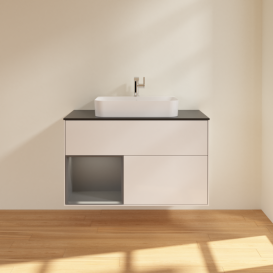 Тумба под раковину Villeroy & Boch Finion 100х50,1 см с подсветкой МДФ глянцевый белый лак/стекло черное матовое F362GKGF