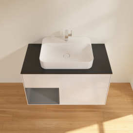 Тумба под раковину Villeroy & Boch Finion 100х50,1 см с подсветкой МДФ глянцевый белый лак/стекло черное матовое F362GKGF