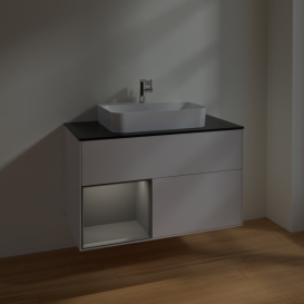 Тумба под раковину Villeroy & Boch Finion 100х50,1 см с подсветкой МДФ глянцевый белый лак/стекло черное матовое F362GKGF