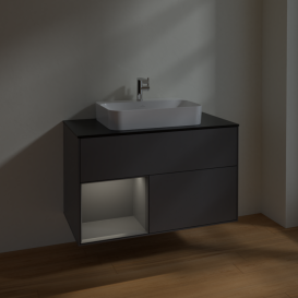 Тумба под раковину Villeroy & Boch Finion 100х50,1 см с подсветкой МДФ антрацит матовый лак/стекло черное матовое F362GKGK