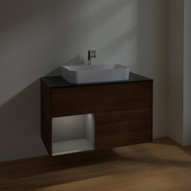 Тумба под раковину Villeroy & Boch Finion 100х50,1 см с подсветкой МДФ шпон грецкого ореха/стекло черное матовое F362GKGN