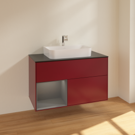 Тумба под раковину Villeroy & Boch Finion 100х50,1 см с подсветкой МДФ пион матовый лак/стекло черное матовое F362GKHB