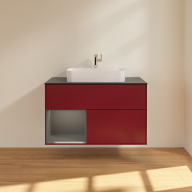 Тумба под раковину Villeroy & Boch Finion 100х50,1 см с подсветкой МДФ пион матовый лак/стекло черное матовое F362GKHB