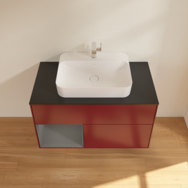 Тумба под раковину Villeroy & Boch Finion 100х50,1 см с подсветкой МДФ пион матовый лак/стекло черное матовое F362GKHB