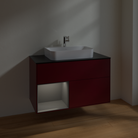 Тумба под раковину Villeroy & Boch Finion 100х50,1 см с подсветкой МДФ пион матовый лак/стекло черное матовое F362GKHB