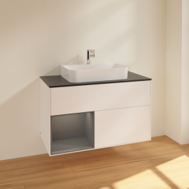 Тумба под раковину Villeroy & Boch Finion 100х50,1 см с подсветкой МДФ белый матовый лак/стекло черное матовое F362GKMT