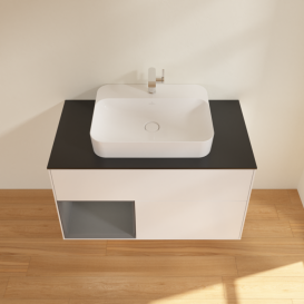 Тумба под раковину Villeroy & Boch Finion 100х50,1 см с подсветкой МДФ белый матовый лак/стекло черное матовое F362GKMT