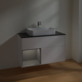 Тумба под раковину Villeroy & Boch Finion 100х50,1 см с подсветкой МДФ белый матовый лак/стекло черное матовое F362GKMT