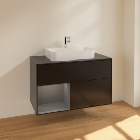 Тумба под раковину Villeroy & Boch Finion 100х50,1 см с подсветкой МДФ черный матовый лак/стекло черное матовое F362GKPD