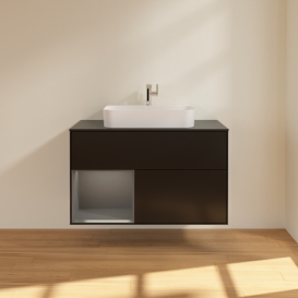 Тумба под раковину Villeroy & Boch Finion 100х50,1 см с подсветкой МДФ черный матовый лак/стекло черное матовое F362GKPD