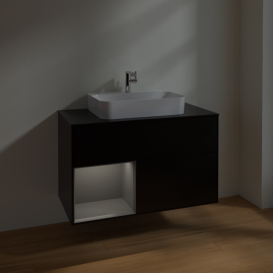 Тумба под раковину Villeroy & Boch Finion 100х50,1 см с подсветкой МДФ черный матовый лак/стекло черное матовое F362GKPD