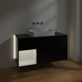 Тумба под раковину Villeroy & Boch Finion 120х50,1 см с подсветкой МДФ черный матовый лак/стекло белое матовое G702GFPD