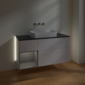 Тумба под раковину Villeroy & Boch Finion 120х50,1 см с подсветкой МДФ глянцевый белый лак/стекло черное матовое G702GKGF