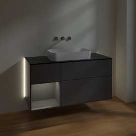 Тумба под раковину Villeroy & Boch Finion 120х50,1 см с подсветкой МДФ антрацит матовый лак/стекло черное матовое G702GKGK