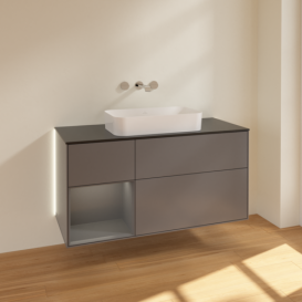 Тумба под раковину Villeroy & Boch Finion 120х50,1 см с подсветкой МДФ антрацит матовый лак/стекло черное матовое G702GKGK