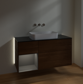 Тумба под раковину Villeroy & Boch Finion 120х50,1 см с подсветкой МДФ шпон грецкого ореха/стекло черное матовое G702GKGN