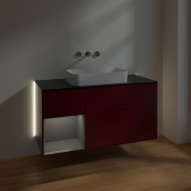 Тумба под раковину Villeroy & Boch Finion 120х50,1 см с подсветкой МДФ пион матовый лак/стекло черное матовое G702GKHB