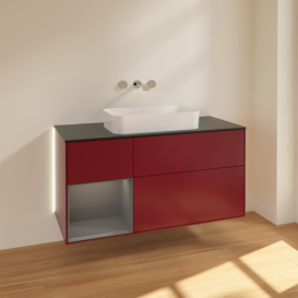 Тумба под раковину Villeroy & Boch Finion 120х50,1 см с подсветкой МДФ пион матовый лак/стекло черное матовое G702GKHB