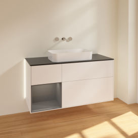 Тумба под раковину Villeroy & Boch Finion 120х50,1 см с подсветкой МДФ белый матовый лак/стекло черное матовое G702GKMT