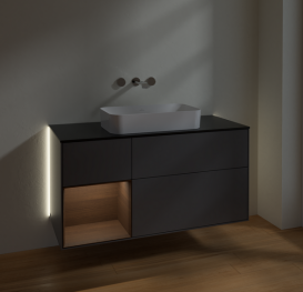 Тумба под раковину Villeroy & Boch Finion 120х50,1 см с подсветкой МДФ антрацит матовый лак/стекло черное матовое G702GNGK