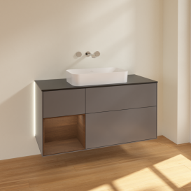 Тумба под раковину Villeroy & Boch Finion 120х50,1 см с подсветкой МДФ антрацит матовый лак/стекло черное матовое G702GNGK