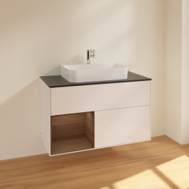 Тумба под раковину Villeroy & Boch Finion 100х50,1 см с подсветкой МДФ глянцевый белый лак/стекло черное матовое F362GNGF