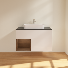 Тумба под раковину Villeroy & Boch Finion 100х50,1 см с подсветкой МДФ глянцевый белый лак/стекло черное матовое F362GNGF