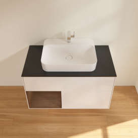 Тумба под раковину Villeroy & Boch Finion 100х50,1 см с подсветкой МДФ глянцевый белый лак/стекло черное матовое F362GNGF