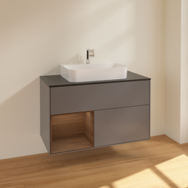 Тумба под раковину Villeroy & Boch Finion 100х50,1 см с подсветкой МДФ антрацит матовый лак/стекло черное матовое F362GNGK