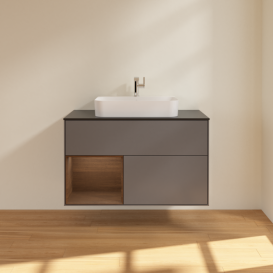 Тумба под раковину Villeroy & Boch Finion 100х50,1 см с подсветкой МДФ антрацит матовый лак/стекло черное матовое F362GNGK