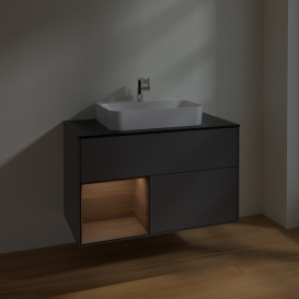 Тумба под раковину Villeroy & Boch Finion 100х50,1 см с подсветкой МДФ антрацит матовый лак/стекло черное матовое F362GNGK