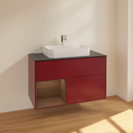 Тумба под раковину Villeroy & Boch Finion 100х50,1 см с подсветкой МДФ пион матовый лак/стекло черное матовое F362GNHB