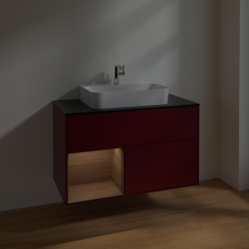 Тумба под раковину Villeroy & Boch Finion 100х50,1 см с подсветкой МДФ пион матовый лак/стекло черное матовое F362GNHB