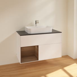 Тумба под раковину Villeroy & Boch Finion 100х50,1 см с подсветкой МДФ белый матовый лак/стекло черное матовое F362GNMT