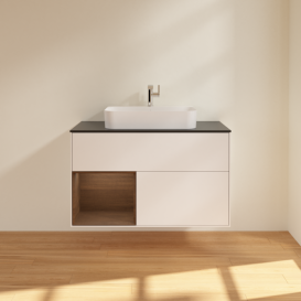 Тумба под раковину Villeroy & Boch Finion 100х50,1 см с подсветкой МДФ белый матовый лак/стекло черное матовое F362GNMT