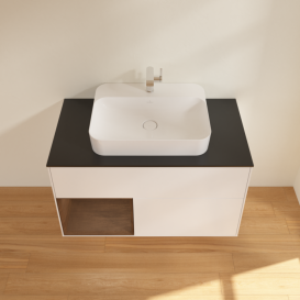 Тумба под раковину Villeroy & Boch Finion 100х50,1 см с подсветкой МДФ белый матовый лак/стекло черное матовое F362GNMT