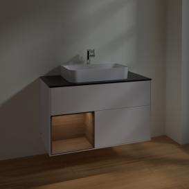 Тумба под раковину Villeroy & Boch Finion 100х50,1 см с подсветкой МДФ белый матовый лак/стекло черное матовое F362GNMT