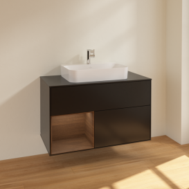 Тумба под раковину Villeroy & Boch Finion 100х50,1 см с подсветкой МДФ черный матовый лак/стекло черное матовое F362GNPD