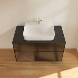 Тумба под раковину Villeroy & Boch Finion 100х50,1 см с подсветкой МДФ черный матовый лак/стекло черное матовое F362GNPD