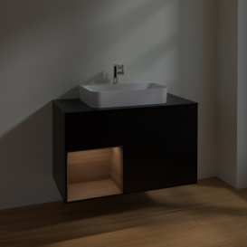 Тумба под раковину Villeroy & Boch Finion 100х50,1 см с подсветкой МДФ черный матовый лак/стекло черное матовое F362GNPD