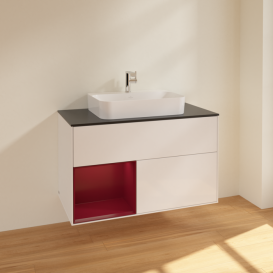 Тумба под раковину Villeroy & Boch Finion 100х50,1 см с подсветкой МДФ глянцевый белый лак/стекло черное матовое F362HBGF