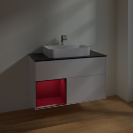 Тумба под раковину Villeroy & Boch Finion 100х50,1 см с подсветкой МДФ глянцевый белый лак/стекло черное матовое F362HBGF