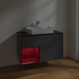 Тумба под раковину Villeroy & Boch Finion 100х50,1 см с подсветкой МДФ антрацит матовый лак/стекло черное матовое F362HBGK