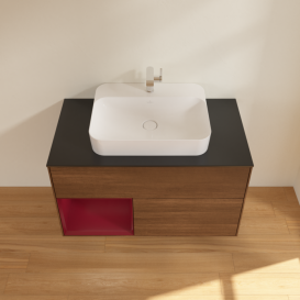 Тумба под раковину Villeroy & Boch Finion 100х50,1 см с подсветкой МДФ шпон грецкого ореха/стекло черное матовое F362HBGN