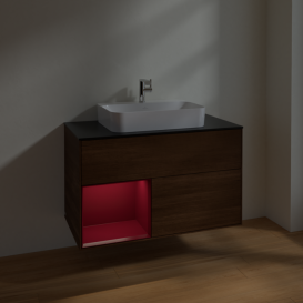 Тумба под раковину Villeroy & Boch Finion 100х50,1 см с подсветкой МДФ шпон грецкого ореха/стекло черное матовое F362HBGN