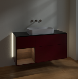 Тумба под раковину Villeroy & Boch Finion 120х50,1 см с подсветкой МДФ пион матовый лак/стекло черное матовое G702GNHB